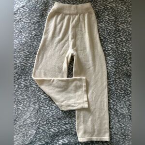 Cream Knit Wide-Leg Pants